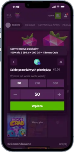 Wpłata minimalna 45 zł w aplikacji Malina Casino