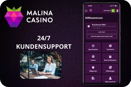 Malina Casino App 24/7 Kundensupport mit Live-Chat und Hilfecenter