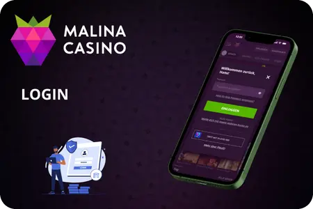Malina Casino App Login-Seite mit grünem Einloggen-Button auf dem Smartphone
