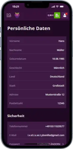 Kontoerstellung und KYC-Bestätigung im Profilbereich