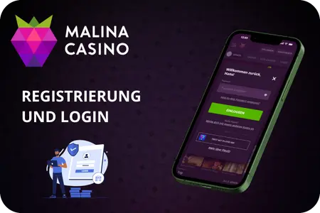 Malina Casino App Registrierung und Login Bildschirm mit Eingabefeldern