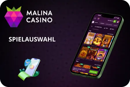 Malina Casino App Spielauswahl mit beliebten Slots auf dem Smartphone