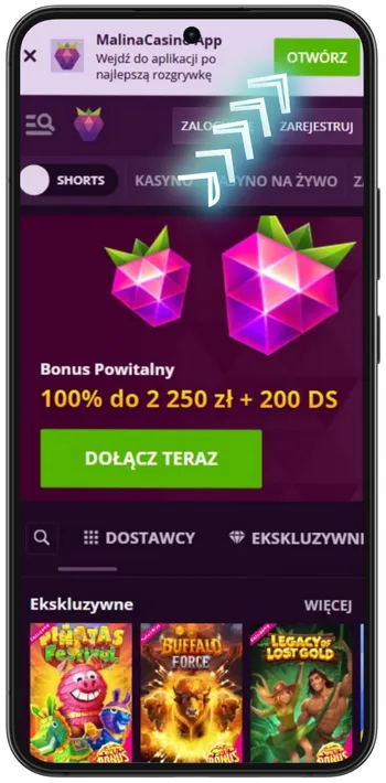 Malina Casino android APK przycisk