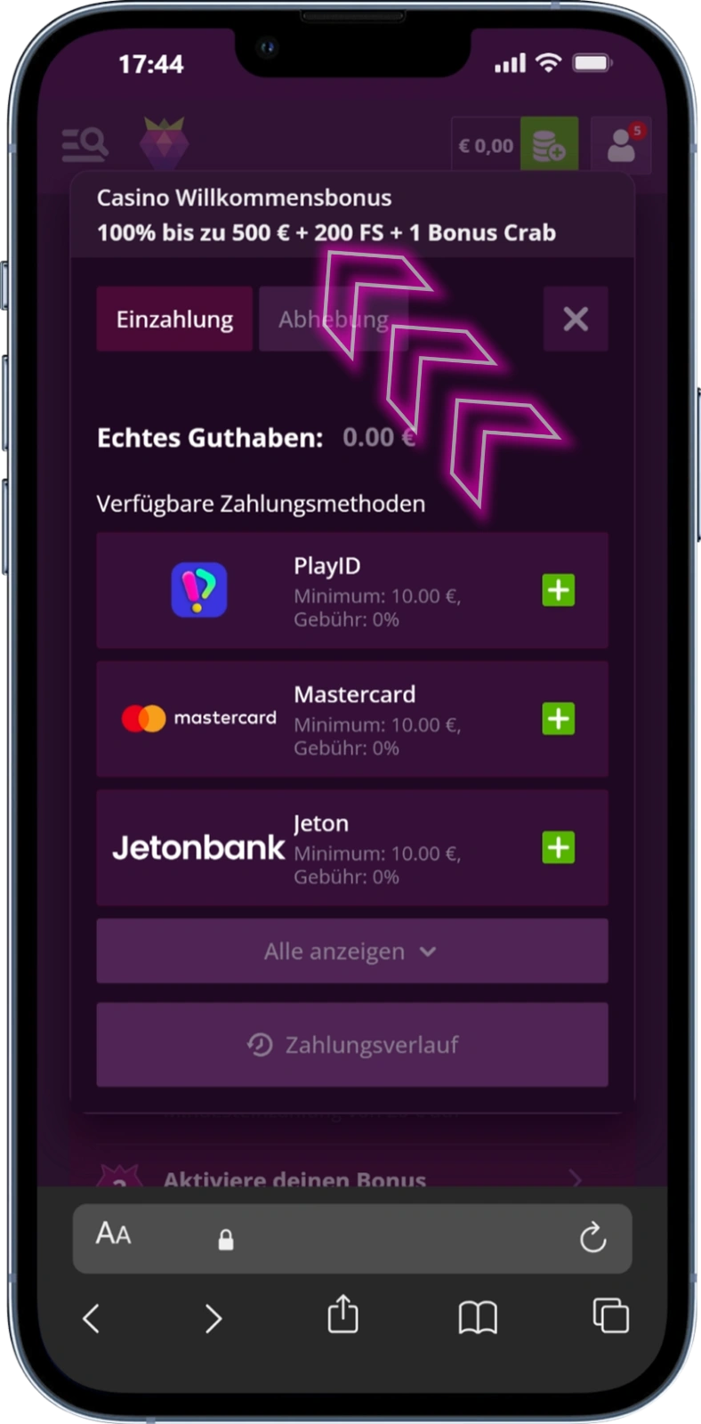 Malina Casino 25 Bonus Code Einzahlung tätigen