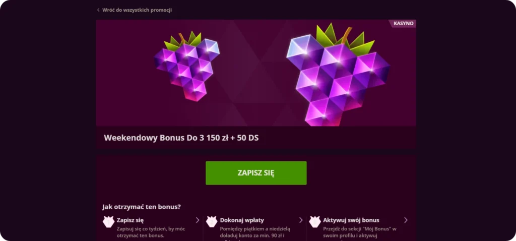 W weekend aktywni gracze mogą skorzystać z dodatkowego bonusu reload bonus malina kasyno