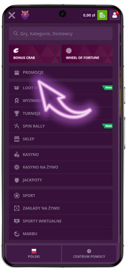 Logowanie do konta z kodem bonusowym Malina Casino