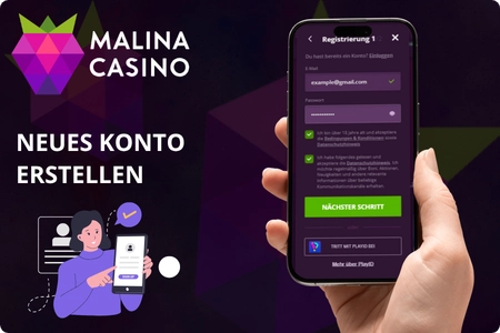 Malina Casino neues Konto erstellen - Registrierung Interface
