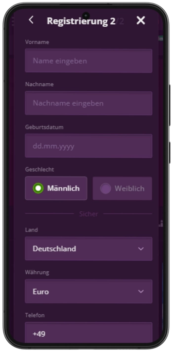 Malina Casino Profil ausfüllen - Name, Geburtsdatum, Adresse