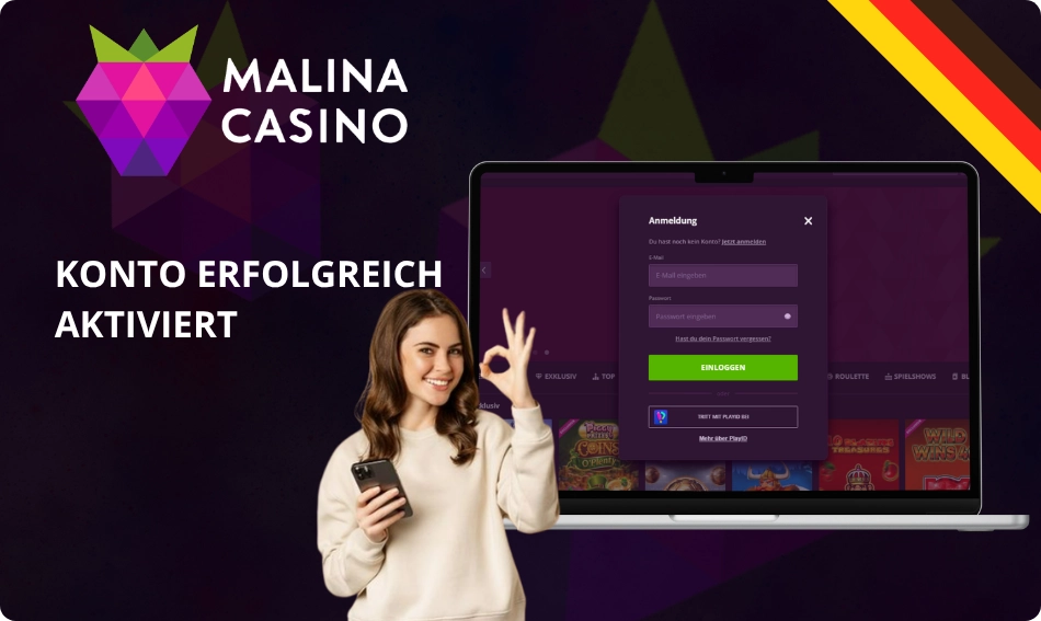 Malina Casino Bestätigung erfolgreich - Konto ist aktiv