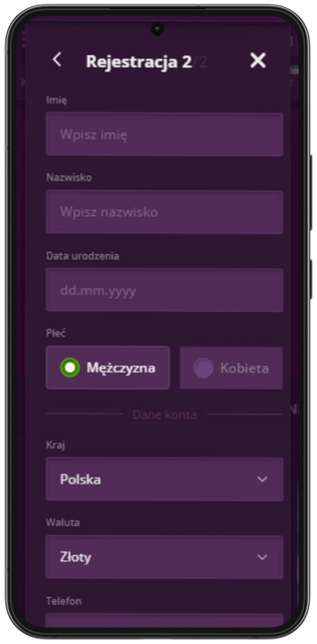 Malina Casino – formularz danych osobowych