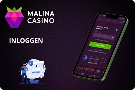 Malina Casino app inlogpagina met groene inlogknop op de smartphone