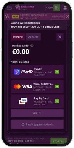 Malina Casino kassa met betaalmethoden kiezen