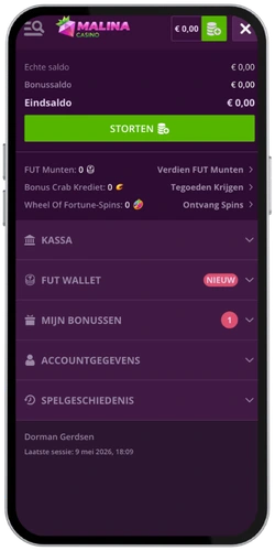 Malina Casino account aanmaken met KYC-verificatie en saldo overzicht
