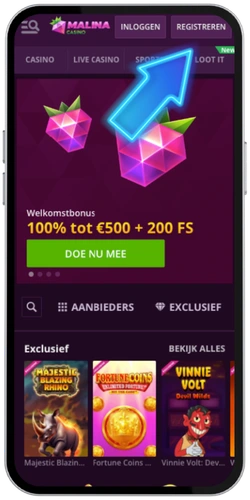 Malina Casino app openen en registreren
