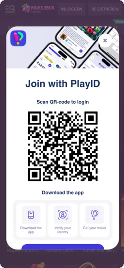 Malina Casino inloggen via PlayID met QR-code