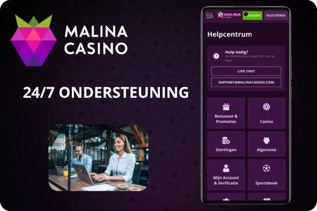 Malina Casino app 24/7 supportgedeelte met live chat en hulponderwerpen