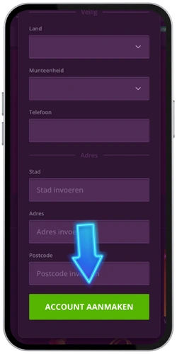 Malina Casino registratie afronden – account aanmaken knop