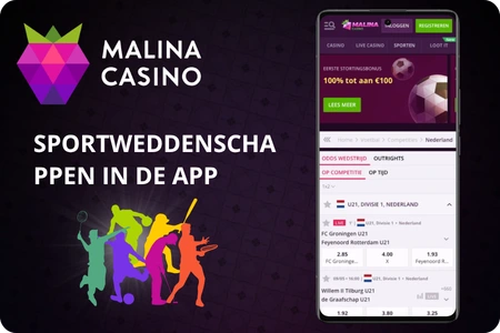 Malina Casino App sportweddenschappen overzicht met live weddenschappen, pre-match weddenschappen en populaire sporten zoals voetbal, tennis en eSports